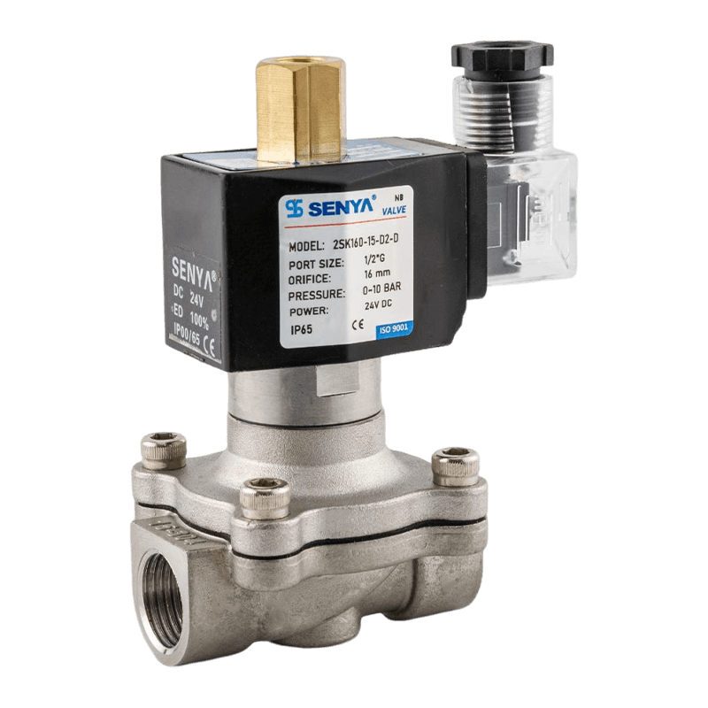 Válvula solenoide de acero inoxidable para control de fluidos en ambientes hostiles