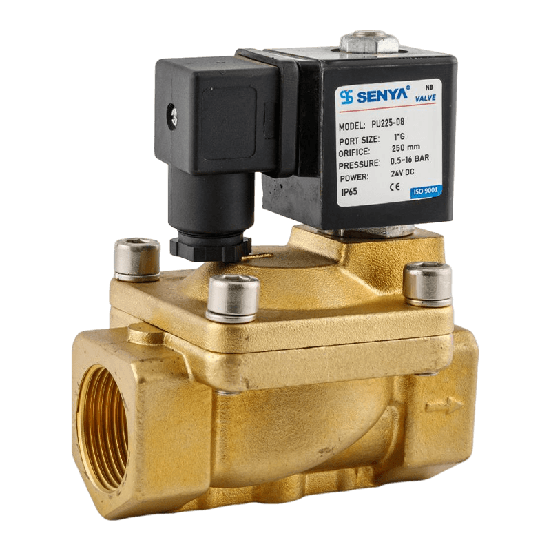 Electroválvula de latón de dos posiciones y dos vías para aplicaciones de presión media a alta PU225