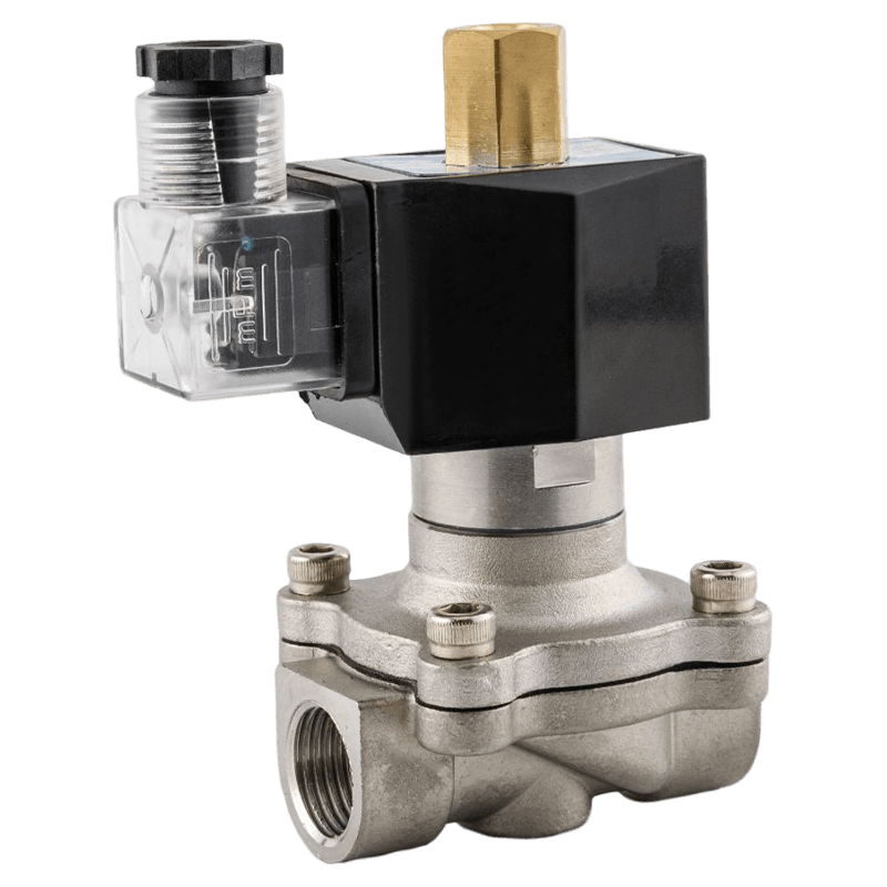 Válvula solenoide de acero inoxidable para control de fluidos en ambientes hostiles